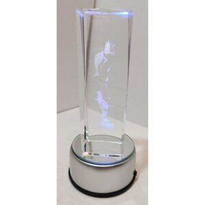 3D Laser Etched Dolphins Crystal Paperweight w/Lighting Base